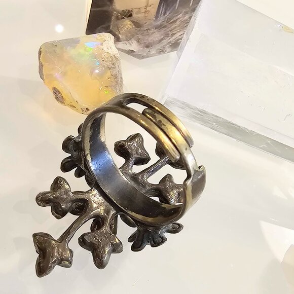 Vintage Michal Negrin Swarovski Teal Floral RIng - Picture 3 of 7